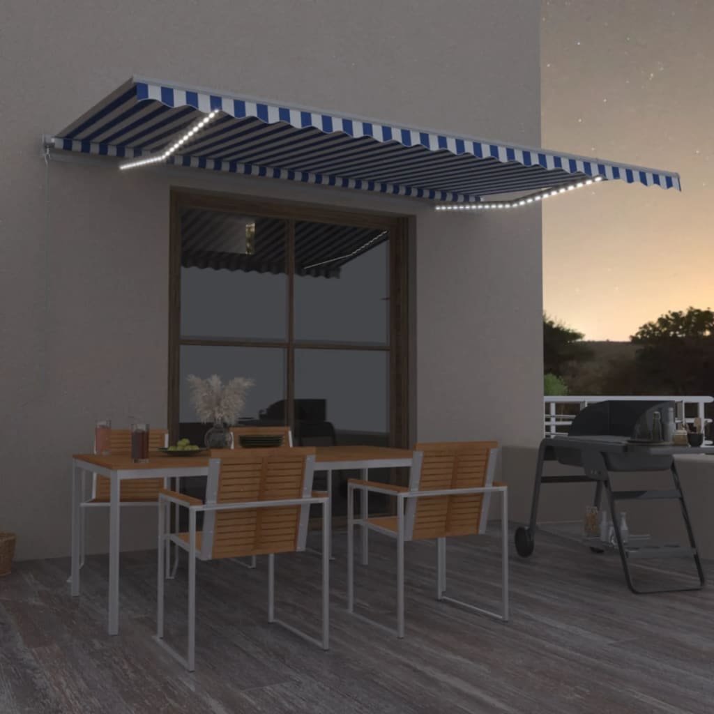 vidaXL Τέντα Συρόμενη Χειροκίνητη με LED Μπλε / Λευκό 500 x 350 εκ. vidaXL Τέντα Συρόμενη Χειροκίνητη με LED Μπλε / Λευκό 500 x 350 εκ.