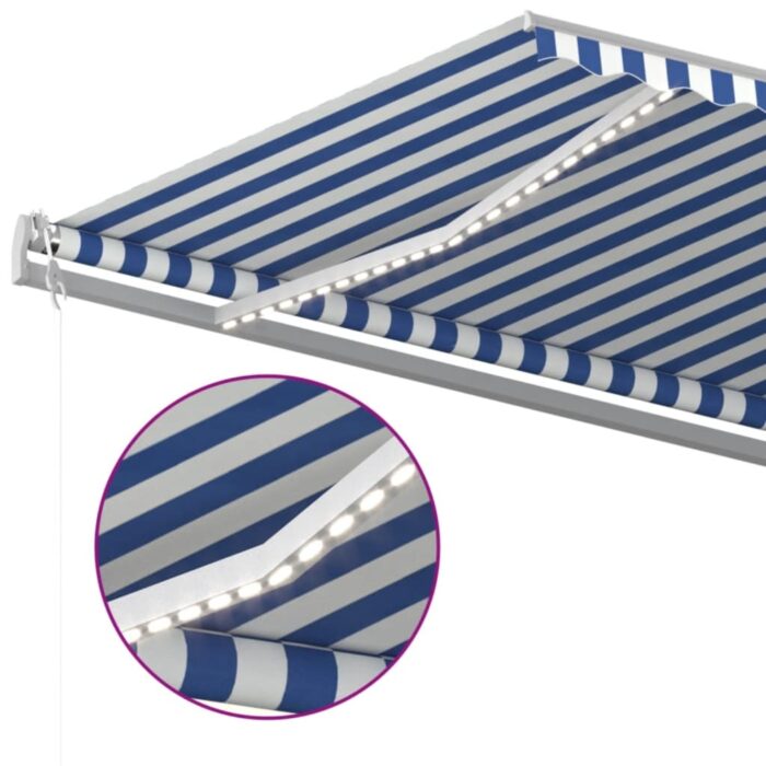 Τέντα Αυτόματη με LED & Αισθ. Ανέμου Μπλε / Λευκό 500x350 εκ. - Image 5