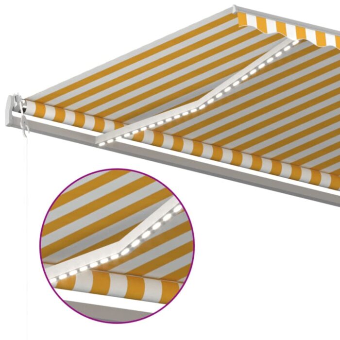 Τέντα Αυτόματη με LED & Αισθ. Ανέμου Κίτρινο/Λευκό 500x350 εκ. - Image 5