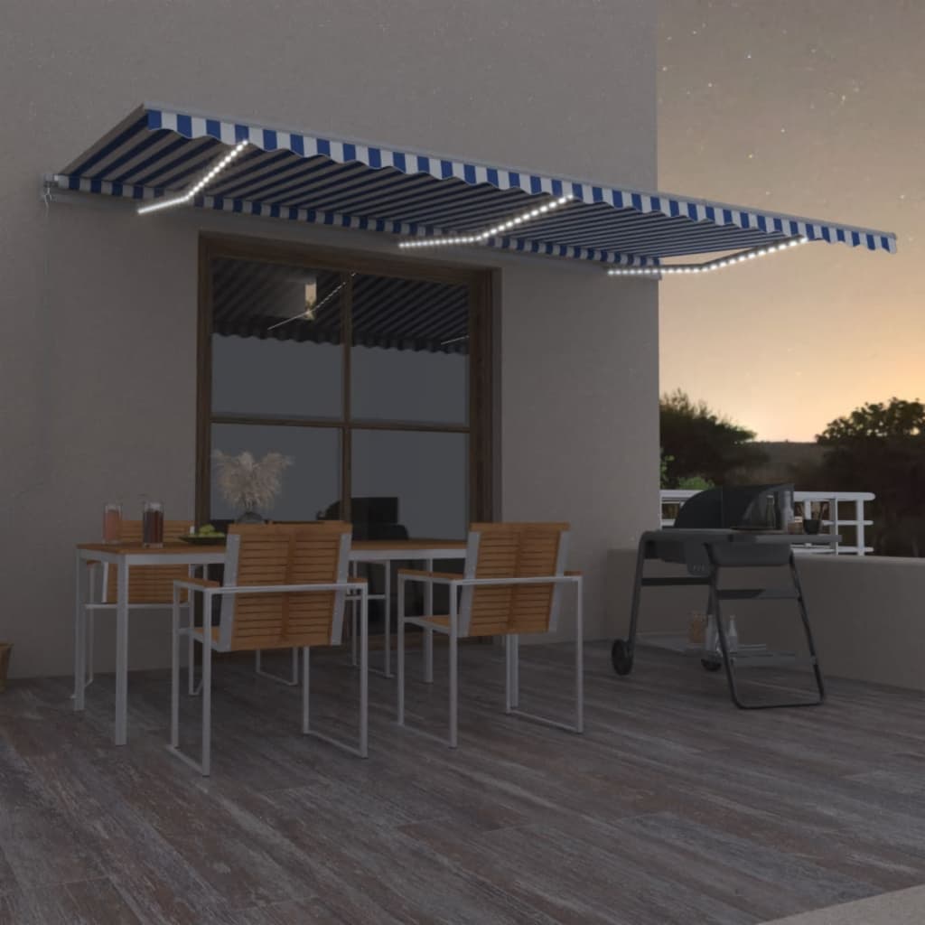 vidaXL Τέντα Συρόμενη Χειροκίνητη με LED Μπλε / Λευκό 600x350 εκ. vidaXL Τέντα Συρόμενη Χειροκίνητη με LED Μπλε / Λευκό 600x350 εκ.