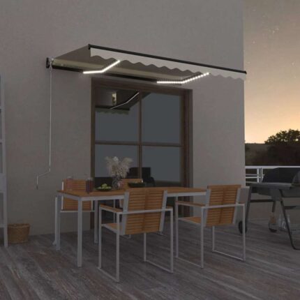 vidaXL Τέντα Συρόμενη Χειροκίνητη με LED Κρεμ 350 x 250 εκ.
