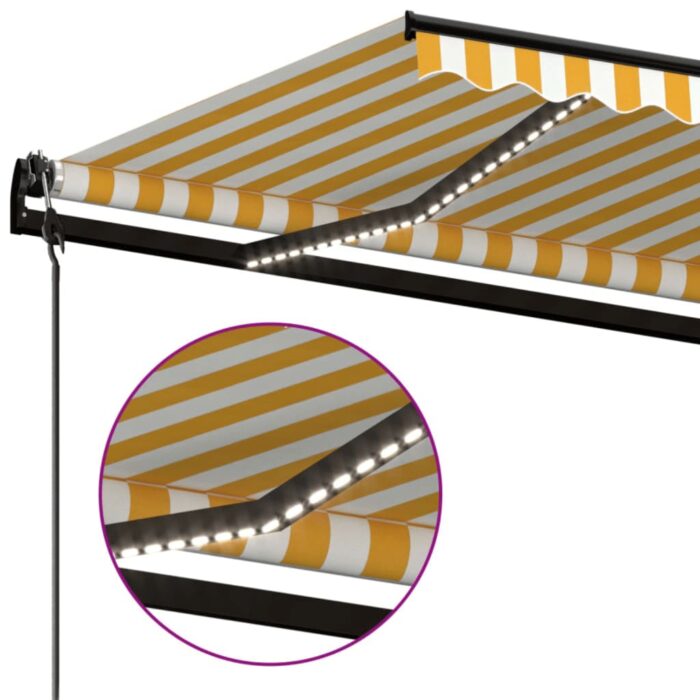 Τέντα Αυτόματη με LED & Αισθ. Ανέμου Κίτρινο/Λευκό 450x300 εκ. - Image 5
