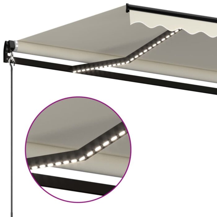 Τέντα Συρόμενη Χειροκίνητη με LED Κρεμ 400 x 350 εκ. - Image 5