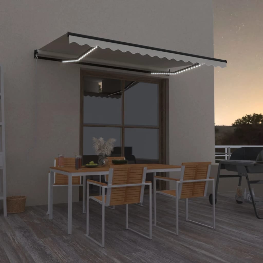 vidaXL Τέντα Συρόμενη Χειροκίνητη με LED Κρεμ 400 x 350 εκ. vidaXL Τέντα Συρόμενη Χειροκίνητη με LED Κρεμ 400 x 350 εκ.