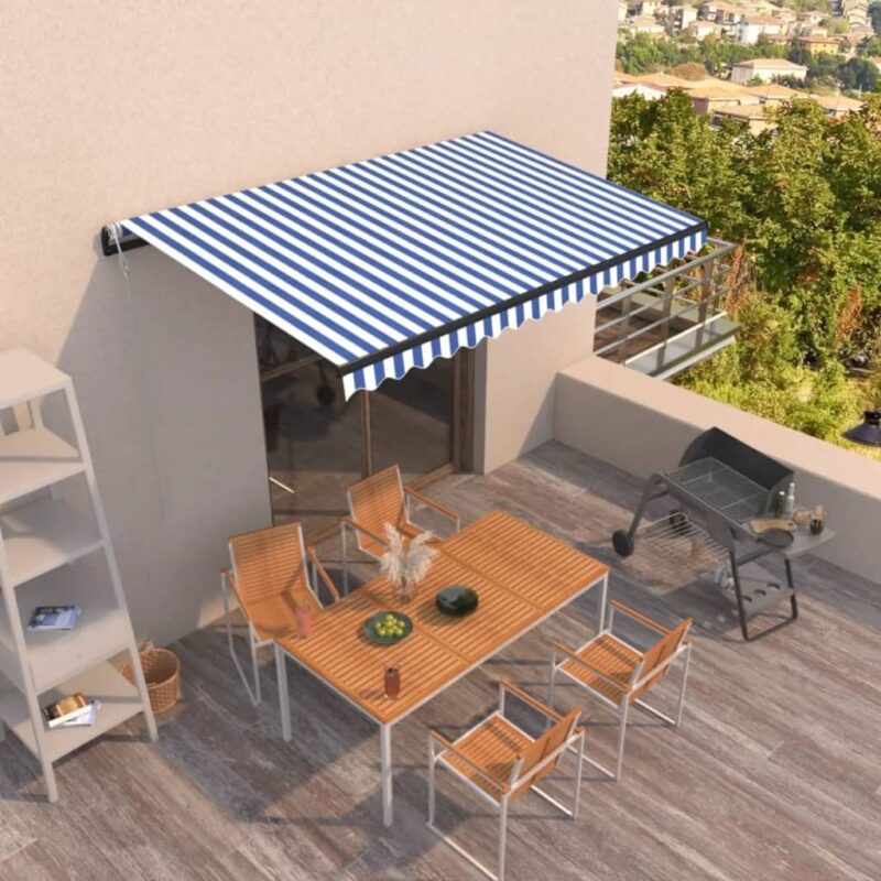 vidaXL Τέντα Συρόμενη Αυτόματη Μπλε / Λευκό 400 x 350 εκ.