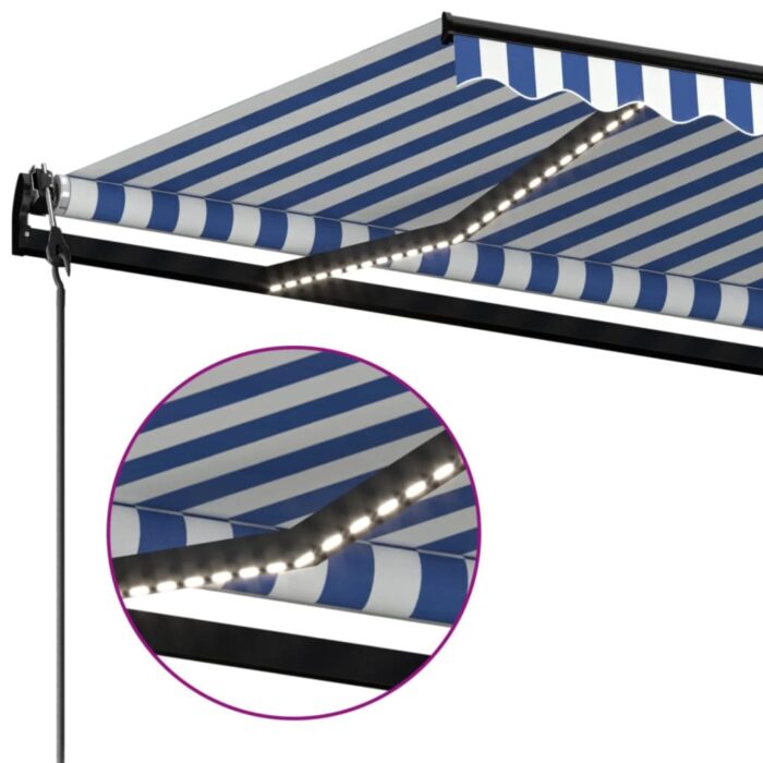 Τέντα Αυτόματη με LED & Αισθ. Ανέμου Μπλε / Λευκό 400 x 350 εκ. - Image 5