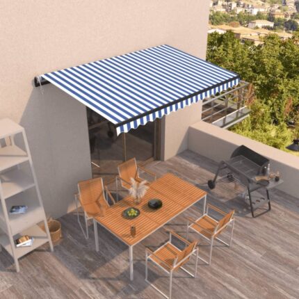 vidaXL Τέντα Συρόμενη Αυτόματη Μπλε / Λευκό 450 x 350 εκ.