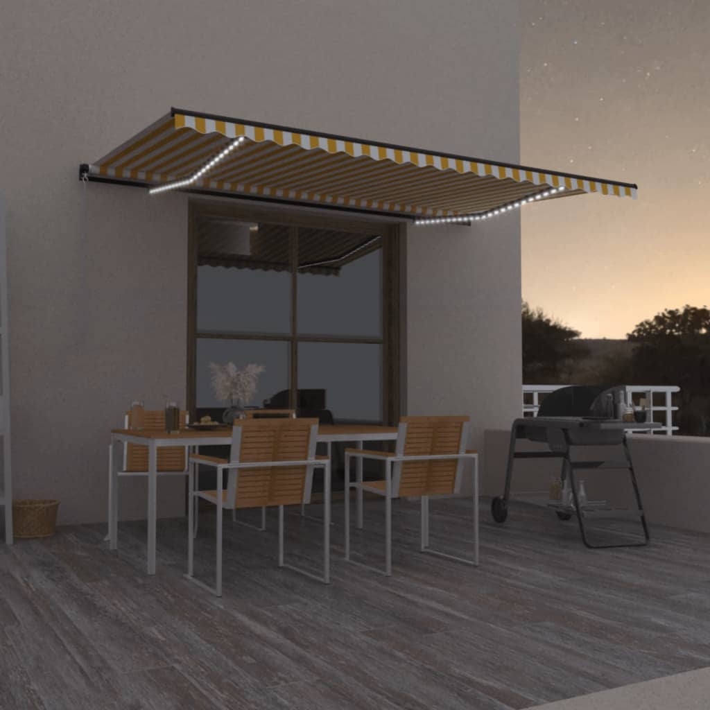 vidaXL Τέντα Συρόμενη Χειροκίνητη με LED Κίτρινο / Λευκό 500 x 350 εκ. vidaXL Τέντα Συρόμενη Χειροκίνητη με LED Κίτρινο / Λευκό 500 x 350 εκ.