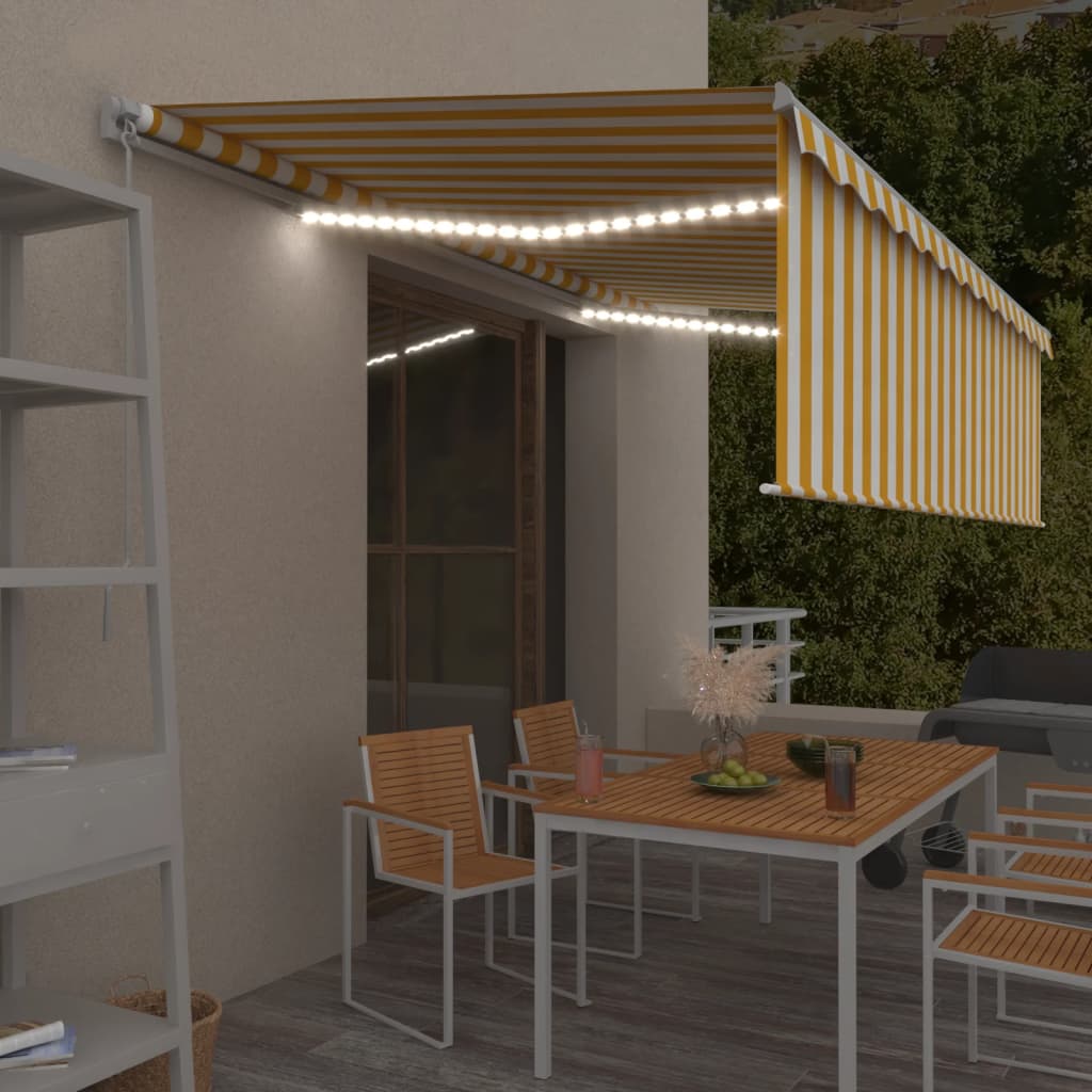 vidaXL Τέντα Συρόμενη Χειροκίνητη με Σκίαστρο&LED Κίτρινο/Λευκό 5x3 μ. vidaXL Τέντα Συρόμενη Χειροκίνητη με Σκίαστρο&LED Κίτρινο/Λευκό 5x3 μ.