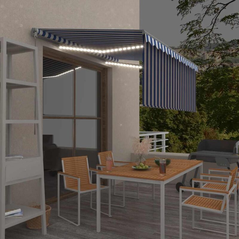 vidaXL Τέντα Συρόμενη Χειροκίνητη με Σκίαστρο & LED Μπλε/Λευκό 3x2