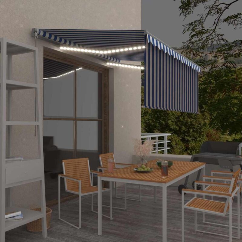 vidaXL Τέντα Συρόμενη Χειροκίνητη με Σκίαστρο&LED Μπλε/Λευκό 3