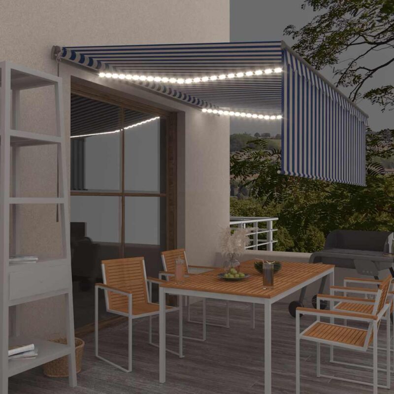 vidaXL Τέντα Συρόμενη Χειροκίνητη με Σκίαστρο & LED Μπλε/Λευκό 4