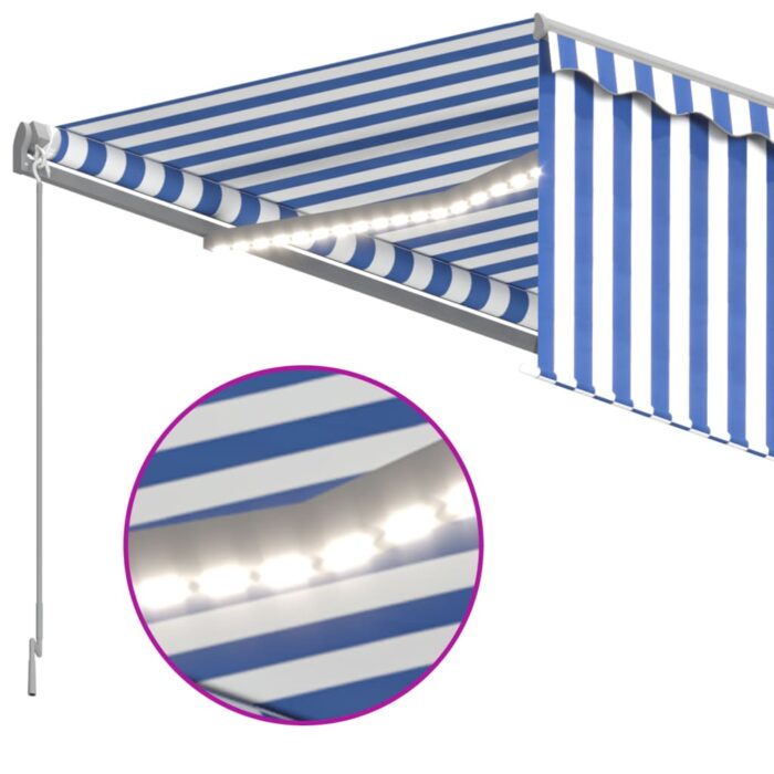 Τέντα Αυτόματη με Σκίαστρο/LED/Αισθ. Ανέμου Μπλε/Λευκό 4,5x3 μ. - Image 5
