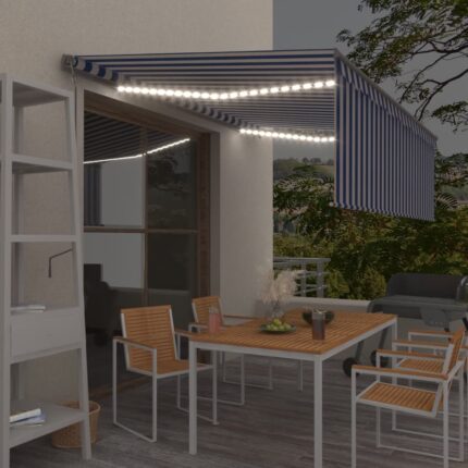 vidaXL Τέντα Αυτόματη με Σκίαστρο/LED/Αισθ. Ανέμου Μπλε/Λευκό 4