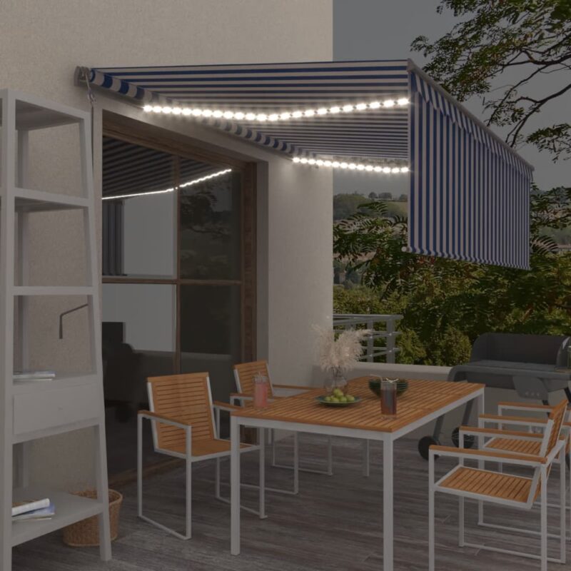 vidaXL Τέντα Αυτόματη με Σκίαστρο/LED/Αισθ. Ανέμου Μπλε/Λευκό 4