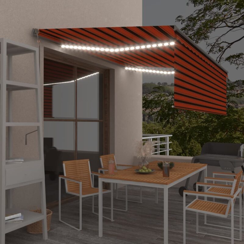 vidaXL Τέντα Αυτόματη με Σκίαστρο/LED/Αισθ. Ανέμου Πορτ./Καφέ 4