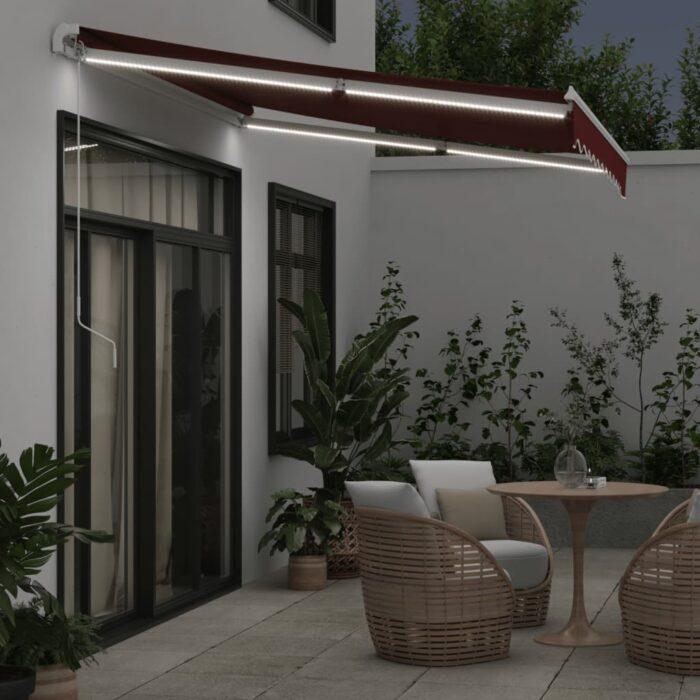 Τέντα Πτυσσόμενη Χειροκίνητη με LED Μπορντό 300x250 εκ. - Image 3