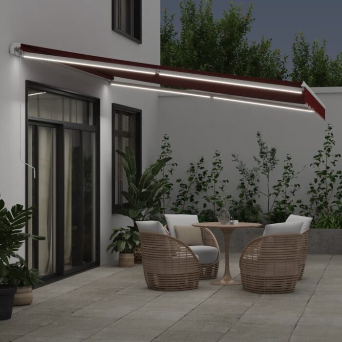 Τέντα Πτυσσόμενη Χειροκίνητη με LED Μπορντό 400x300 εκ. - Image 3