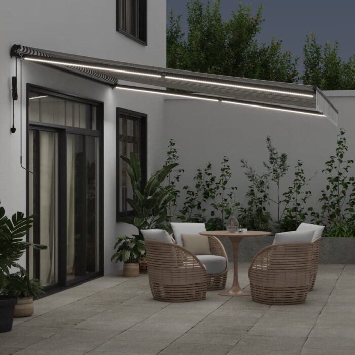 Τέντα Πτυσσόμενη Αυτόματη με LED Ανθρακί / Λευκή 400x350 εκ. - Image 3