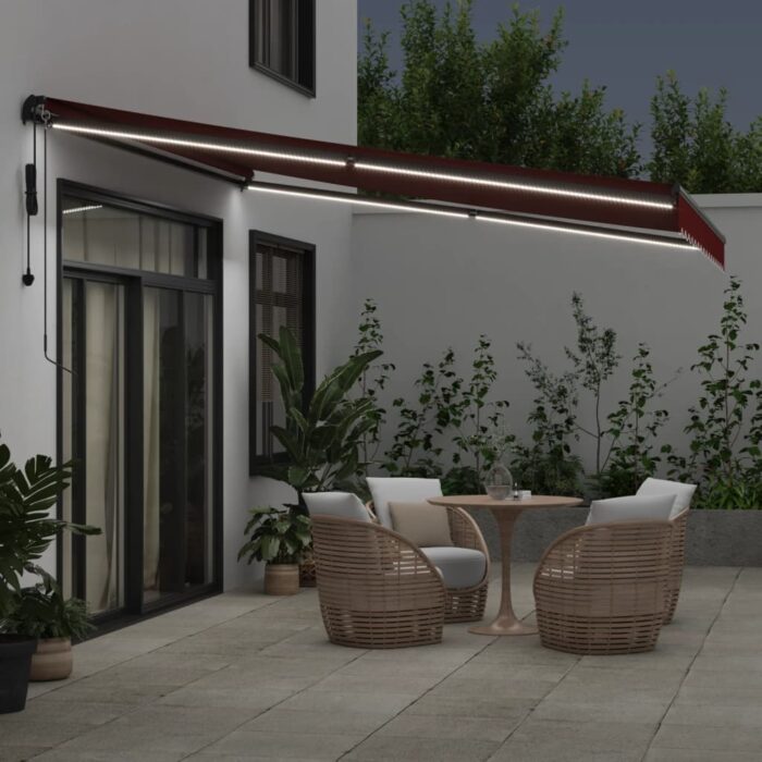 Τέντα Πτυσσόμενη Αυτόματη με LED Μπορντό 400x300 εκ. - Image 3