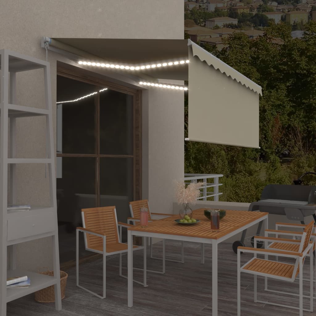 vidaXL Τέντα Συρόμενη Χειροκίνητη με Σκίαστρο & LED Κρεμ 3 x 2 vidaXL Τέντα Συρόμενη Χειροκίνητη με Σκίαστρο & LED Κρεμ 3 x 2