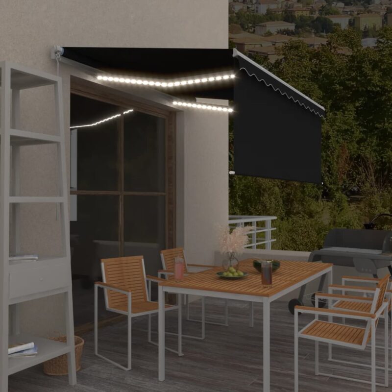 vidaXL Τέντα Συρόμενη Χειροκίνητη με Σκίαστρο & LED Ανθρακί 3 x 2