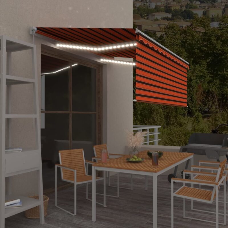 vidaXL Τέντα Συρόμενη Χειροκίνητη Σκίαστρο&LED Πορτοκαλί/Καφέ 3x2
