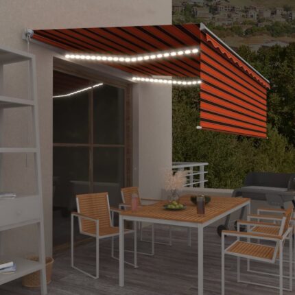vidaXL Τέντα Συρόμενη Χειροκίνητη με Σκίαστρο&LED Πορτοκ/Καφέ 4