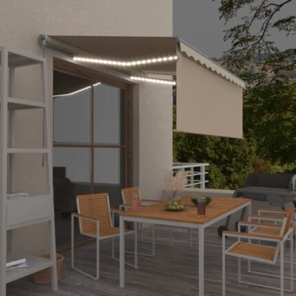 vidaXL Τέντα Συρόμενη Χειροκίνητη με Σκίαστρο & LED Κρεμ 3 x 2