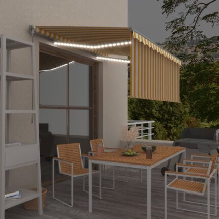 vidaXL Τέντα Συρόμενη Χειροκίνητη Σκίαστρο&LED Κίτρινο/Λευκό 3 x 2