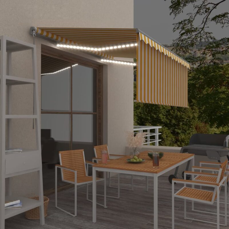 vidaXL Τέντα Συρόμενη Χειροκίνητη Σκίαστρο&LED Κίτρινο/Λευκό 3 x 2