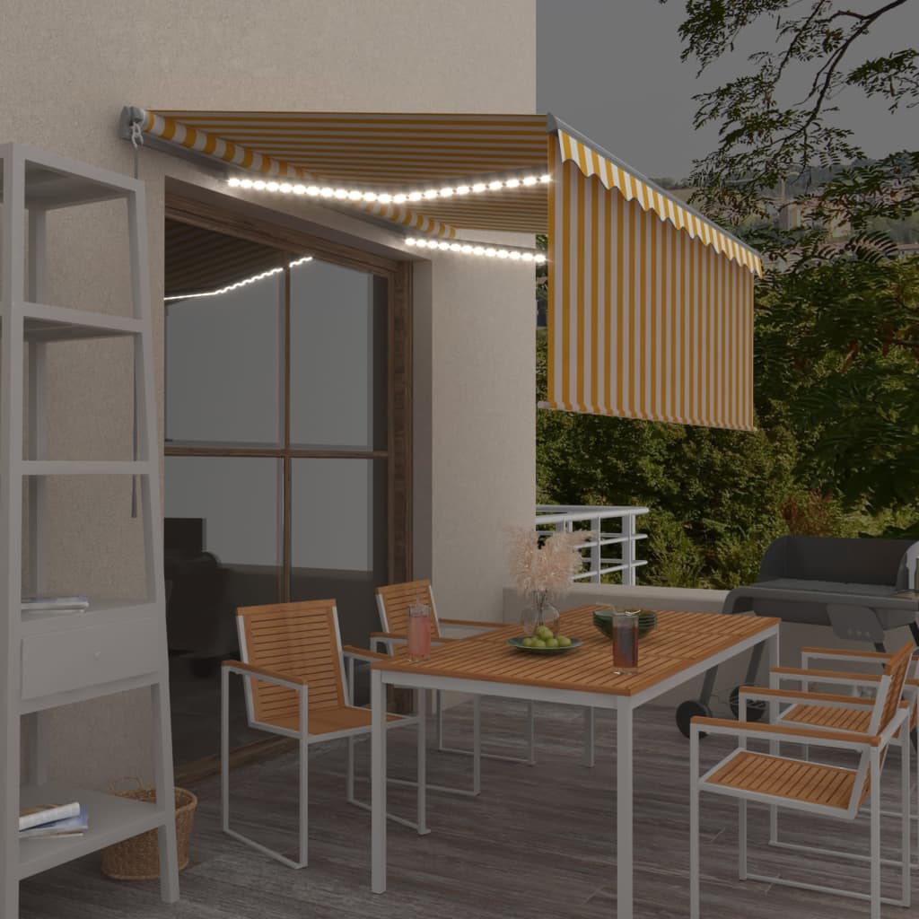 vidaXL Τέντα Συρόμενη Χειροκίνητη Σκίαστρο&LED Κίτρινο/Λευκό 3 x 2 vidaXL Τέντα Συρόμενη Χειροκίνητη Σκίαστρο&LED Κίτρινο/Λευκό 3 x 2