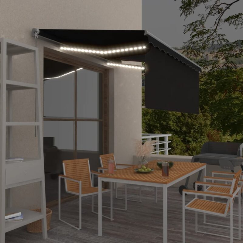 vidaXL Τέντα Συρόμενη Χειροκίνητη με Σκίαστρο & LED Ανθρακί 3 x 2