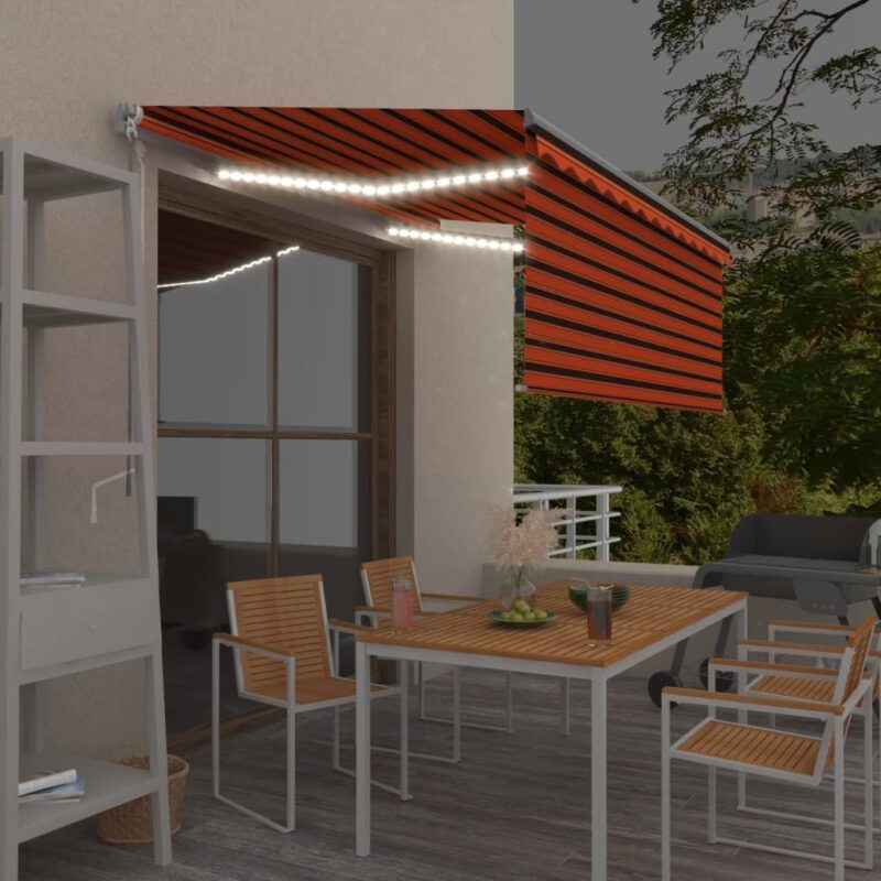 vidaXL Τέντα Συρόμενη Χειροκίνητη Σκίαστρο&LED Πορτοκαλί/Καφέ 3x2