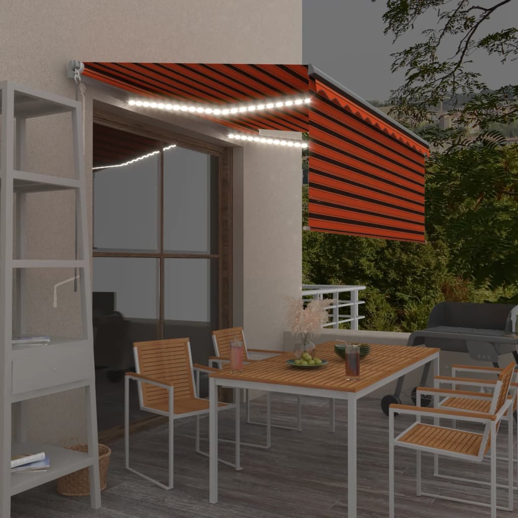 vidaXL Τέντα Συρόμενη Χειροκίνητη Σκίαστρο&LED Πορτοκαλί/Καφέ 3x2 vidaXL Τέντα Συρόμενη Χειροκίνητη Σκίαστρο&LED Πορτοκαλί/Καφέ 3x2