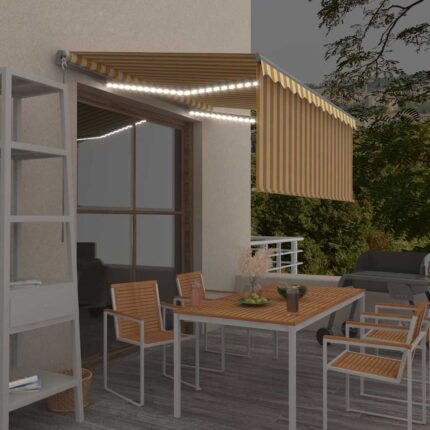 vidaXL Τέντα Συρόμενη Χειροκ. με Σκίαστρο&LED Κίτρινο/Λευκό 3
