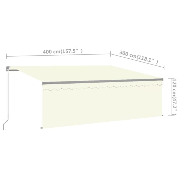 Τέντα Συρόμενη Χειροκίνητη με Σκίαστρο & LED Κρεμ 4 x 3 μ. - Image 7