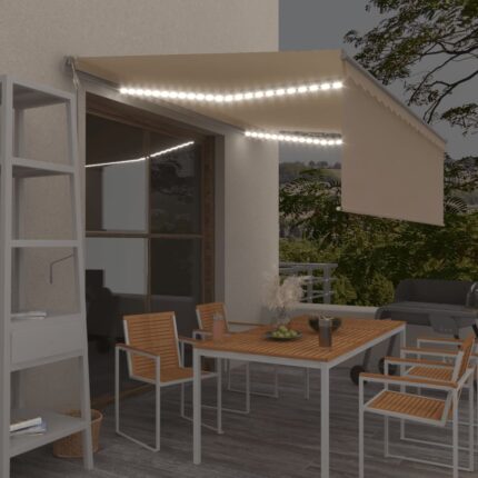 vidaXL Τέντα Αυτόματη με Σκίαστρο/LED/Αισθητήρα Ανέμου Κρεμ 4x3 μ.