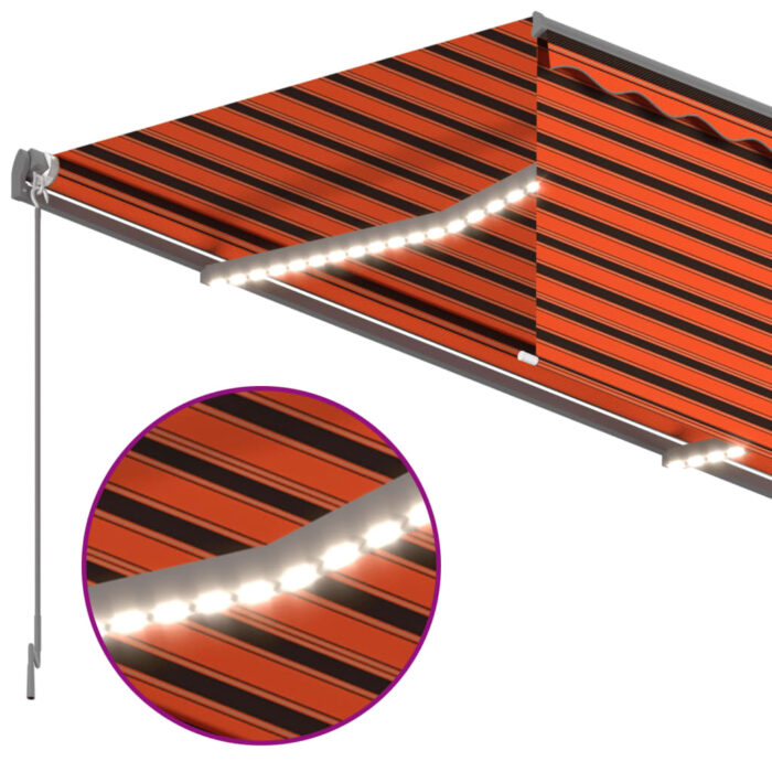 Τέντα Αυτόματη με Σκίαστρο/LED/Αισθ. Ανέμου Πορτοκ./Καφέ 4x3 μ - Image 5