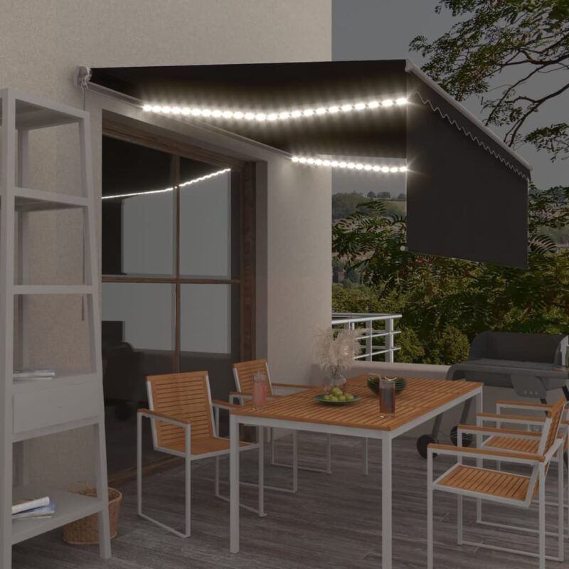 vidaXL Τέντα Συρόμενη Χειροκίνητη με Σκίαστρο & LED Ανθρακί 4