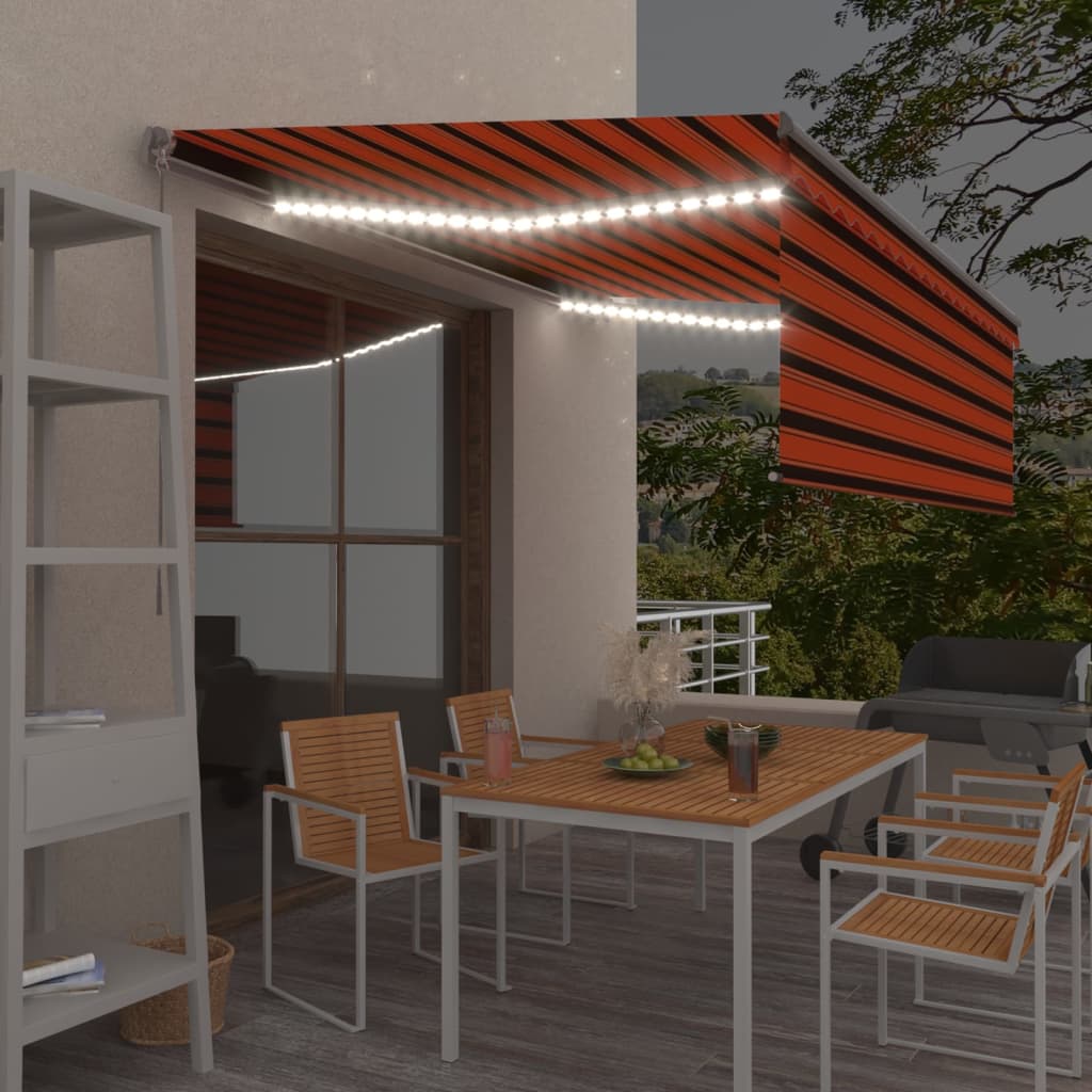 vidaXL Τέντα Συρόμενη Χειροκίνητη με Σκίαστρο&LED Πορτοκ/Καφέ 4 vidaXL Τέντα Συρόμενη Χειροκίνητη με Σκίαστρο&LED Πορτοκ/Καφέ 4