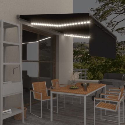 vidaXL Τέντα Αυτόματη με Σκίαστρο/LED/Αισθ. Ανέμου Ανθρακί 4