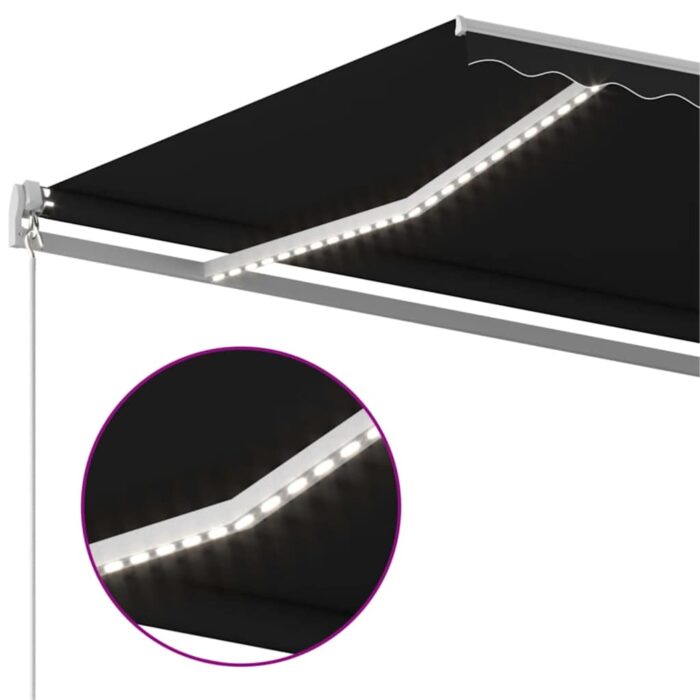 Τέντα Συρόμενη Χειροκίνητη με LED Ανθρακί 600 x 300 εκ. - Image 5