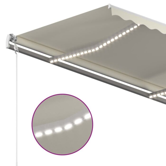 Τέντα Συρόμενη Χειροκίνητη με LED Κρεμ 450 x 350 εκ. - Image 5