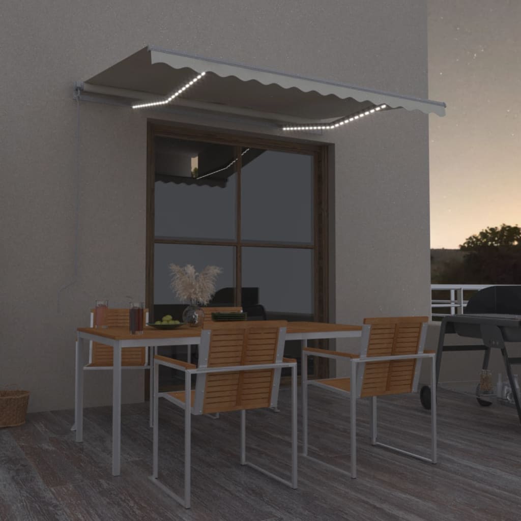 vidaXL Τέντα Συρόμενη Χειροκίνητη με LED Κρεμ 350 x 250 εκ. vidaXL Τέντα Συρόμενη Χειροκίνητη με LED Κρεμ 350 x 250 εκ.