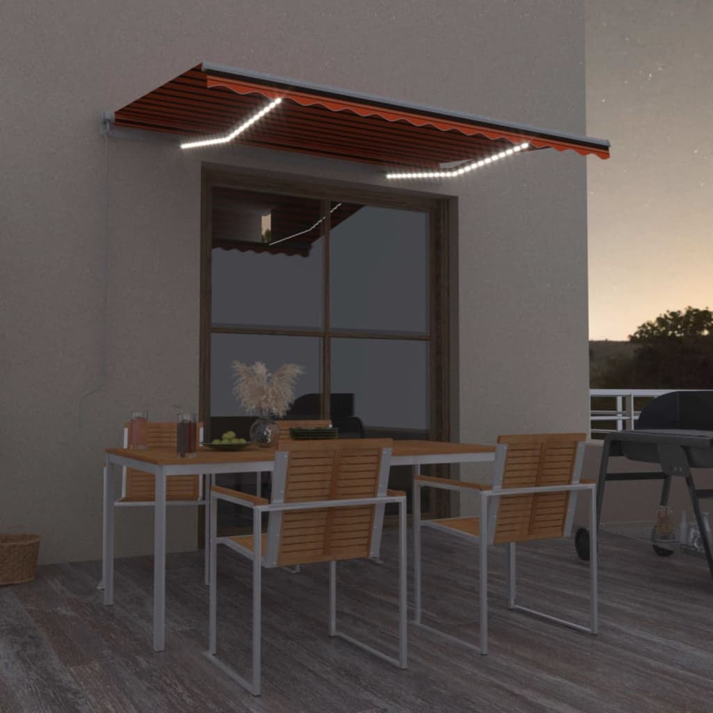 vidaXL Τέντα Συρόμενη Χειροκίνητη με LED Πορτοκαλί/Καφέ 350 x 250 εκ. vidaXL Τέντα Συρόμενη Χειροκίνητη με LED Πορτοκαλί/Καφέ 350 x 250 εκ.