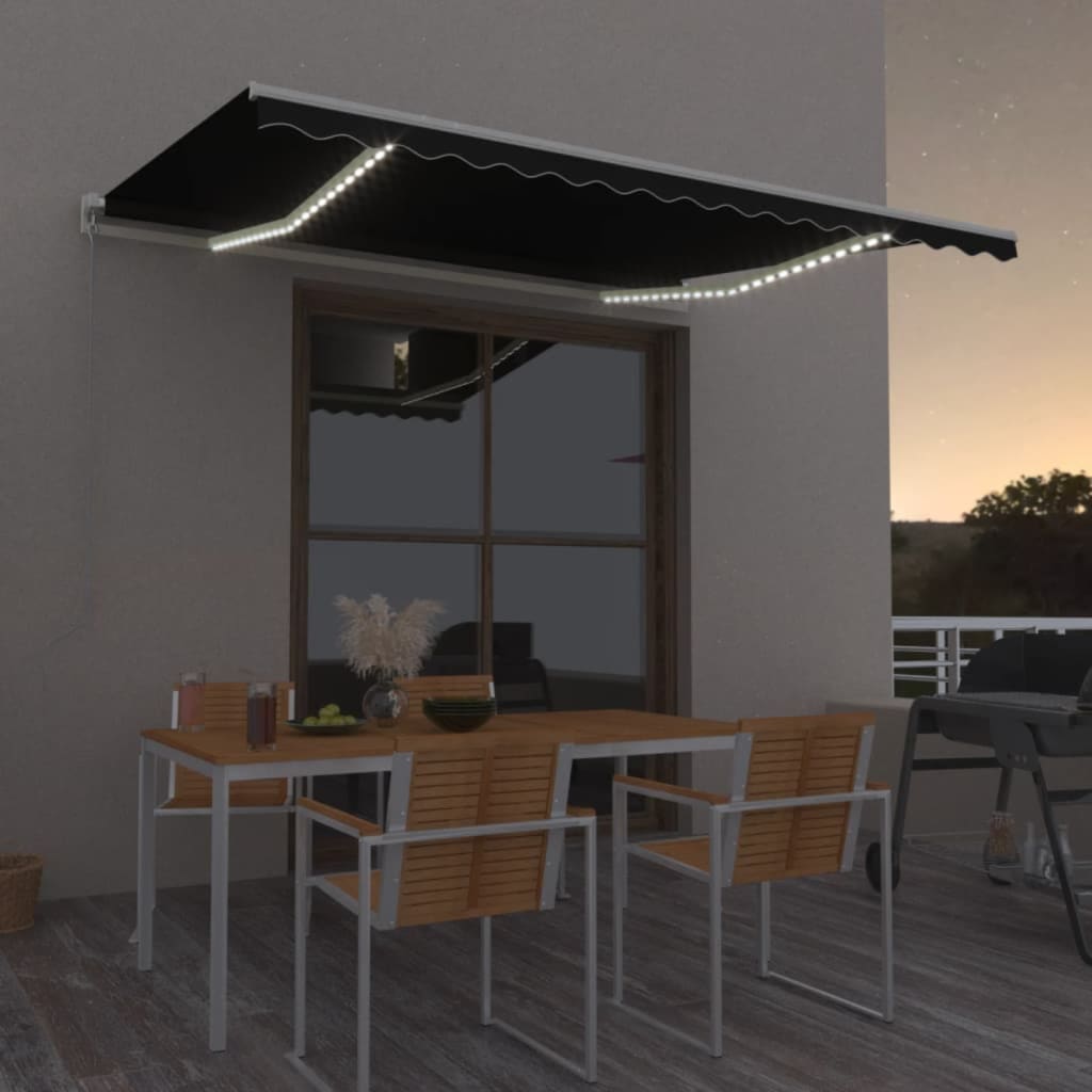 vidaXL Τέντα Συρόμενη Χειροκίνητη με LED Ανθρακί 400 x 350 εκ. vidaXL Τέντα Συρόμενη Χειροκίνητη με LED Ανθρακί 400 x 350 εκ.