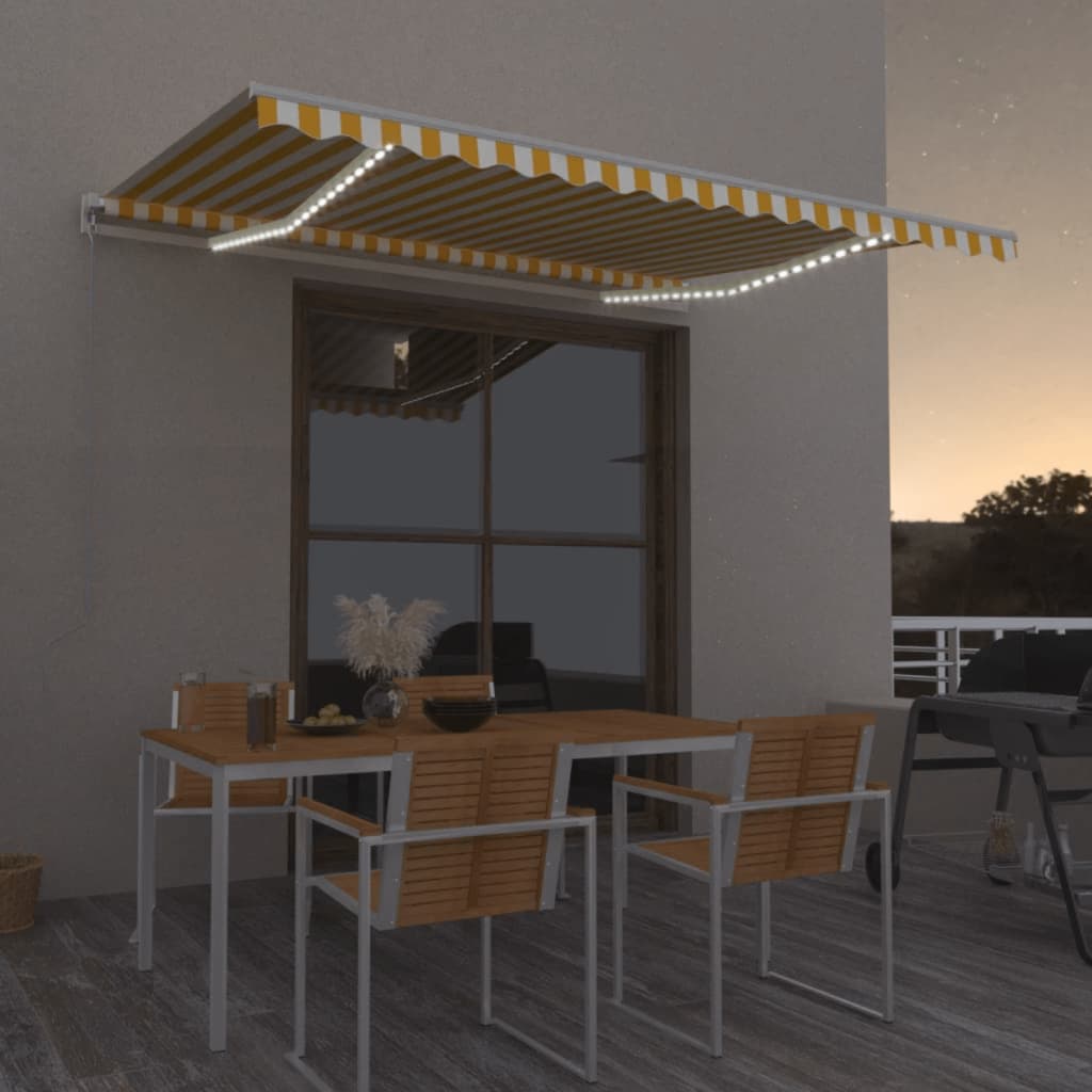 vidaXL Τέντα Συρόμενη Χειροκίνητη με LED Κίτρινο / Λευκό 450 x 350 εκ. vidaXL Τέντα Συρόμενη Χειροκίνητη με LED Κίτρινο / Λευκό 450 x 350 εκ.