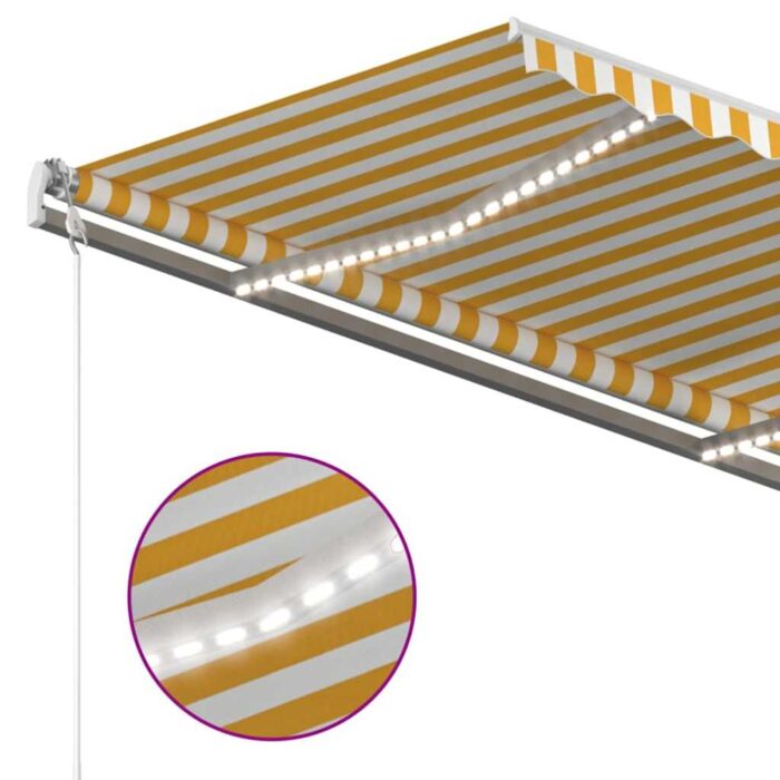 Τέντα Αυτόματη με LED & Αισθ. Ανέμου Κίτρινο/Λευκό 450x350 εκ. - Image 5