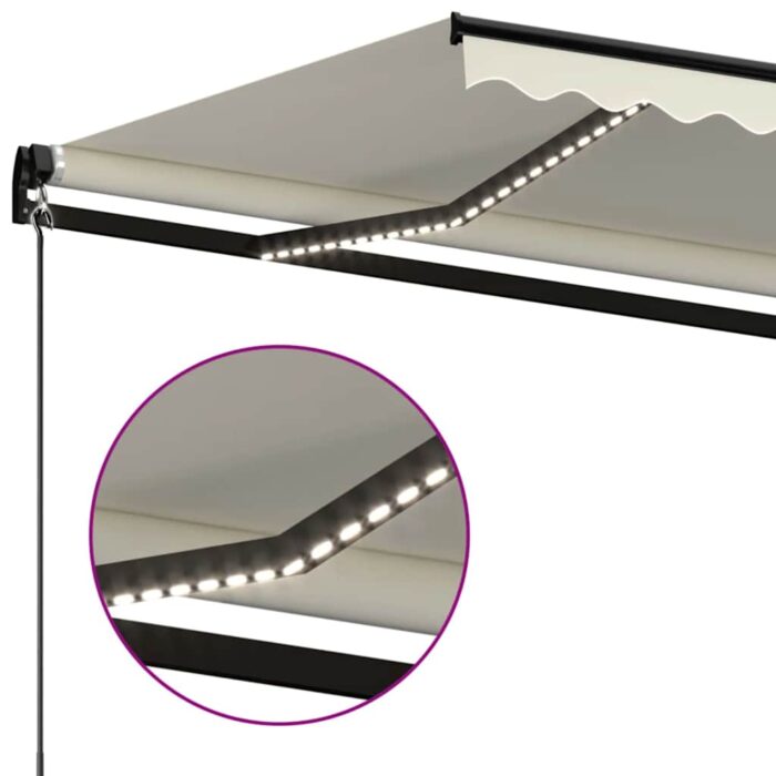 Τέντα Συρόμενη Χειροκίνητη με LED Κρεμ 450 x 300 εκ. - Image 5